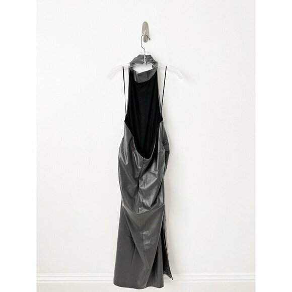 NWT Anthropologie Halter Slim Ruched Midi Dress 3X Silver Cocktail Backless - Picture 7 of 9